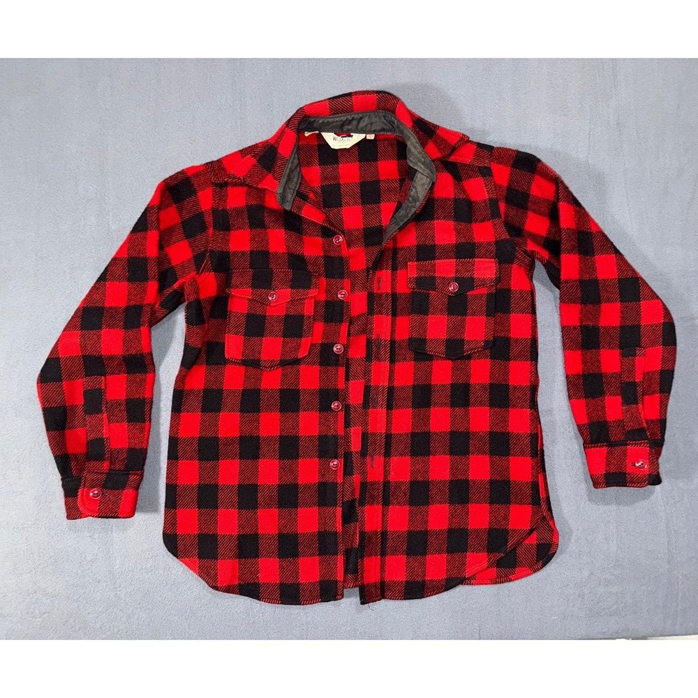 Woolrich 70s 80s Vintage 100% Wool Buffalo Plaid Flannel Shirt Red Black Medium